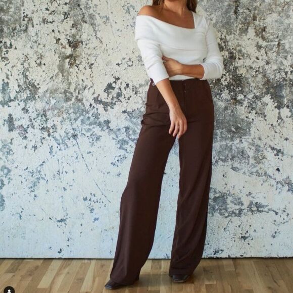 BNWT - BACKYARD ROSES STELLA HIGHWAISTED BROWN TROUSER - Picture 1 of 7